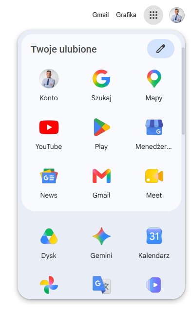 Gdzie jest poczta Gmail — ikona Gmail w menu Aplikacje Google