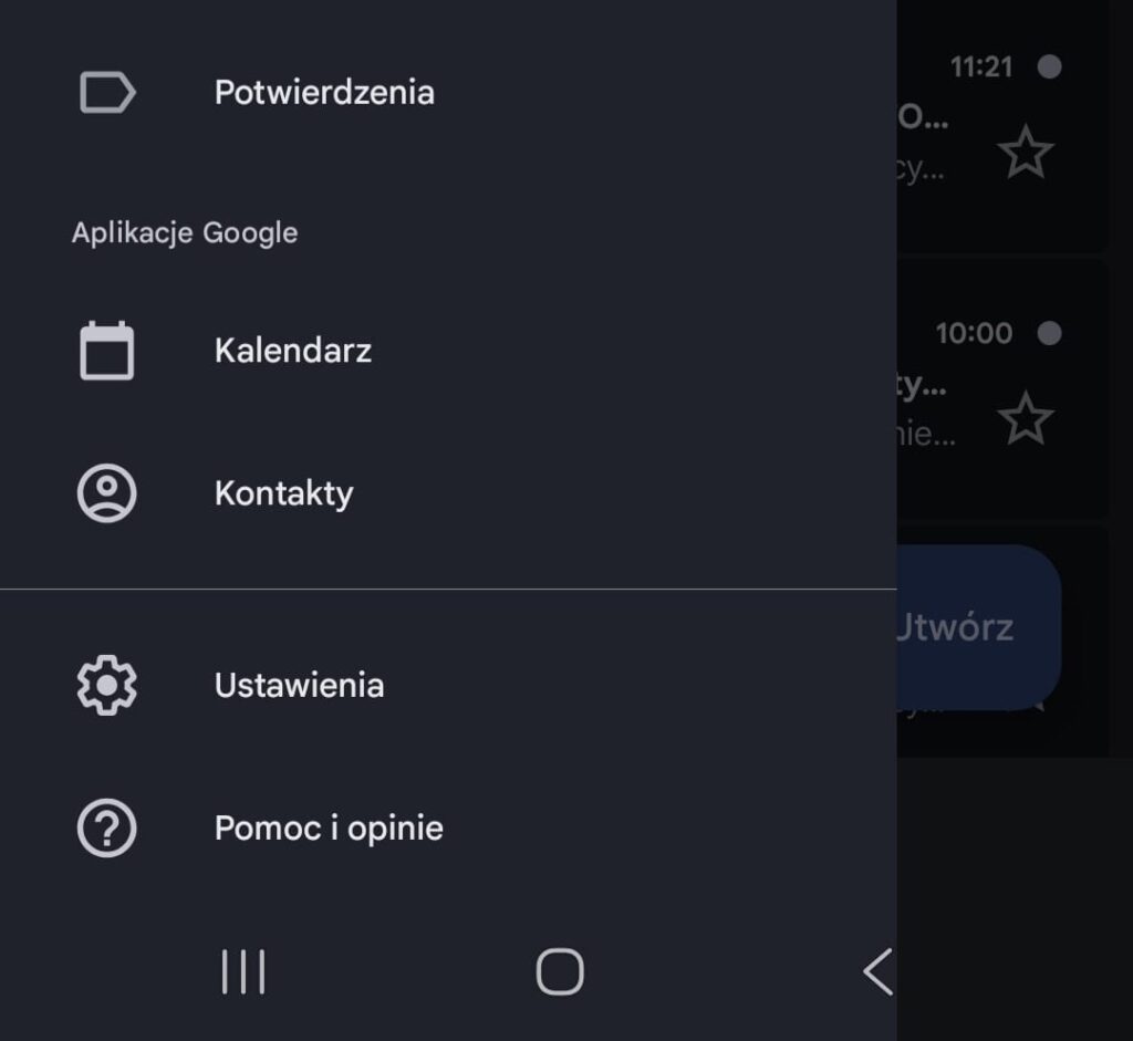 Ustawienia konta w aplikacji Gmail prowadzące do podpisu mobilnego