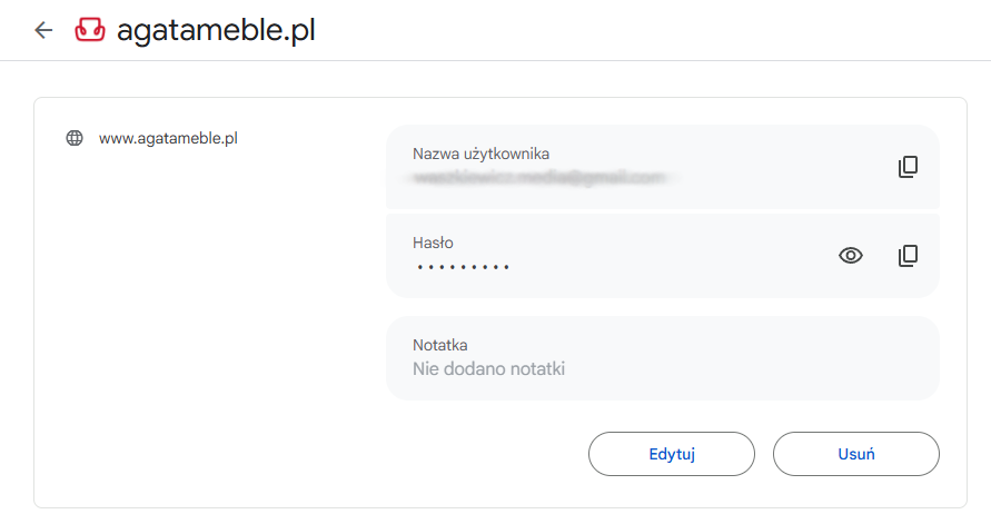 Podgląd loginu i hasła w Menedżerze haseł Google