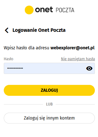 Logowanie do Poczta Onet - wpisywanie hasła do konta