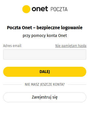 Zmiana hasła Onet Poczta — ekran odzyskiwania dostępu do konta