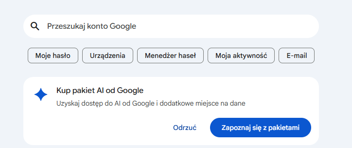 Skrót do Menedżera haseł Google w panelu konta Google