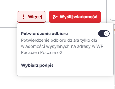 Poczta WP — wybór podpisu i potwierdzenie odbioru wiadomości