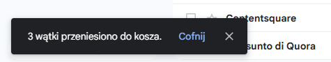 Powiadomienie Gmail o przeniesieniu wiadomości do kosza