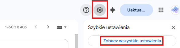 Ustawienia Gmail prowadzące do konfiguracji podpisu