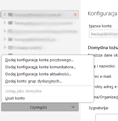 Usuń konto w Thunderbird