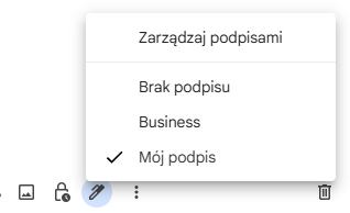 Wybór jednego z kilku podpisów zapisanych w Gmailu