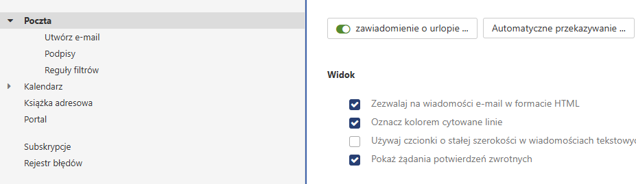 Autoresponder home.pl — zawiadomienie o urlopie w ustawieniach Poczty home.pl