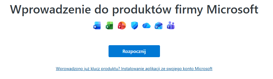 Aktywacja Microsoft 365 na koncie Microsoft – przycisk Rozpocznij