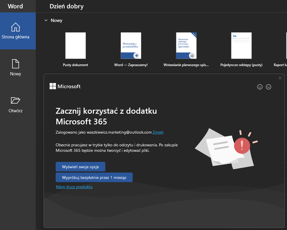 Jak aktywować Microsoft 365 w Wordzie – opcja Mam klucz produktu
