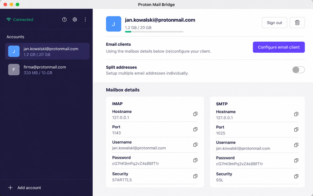 SMTP Submission Proton Mail – jak wysyłać pocztę z aplikacji i urządzeń za pomocą ProtonMail Bridge