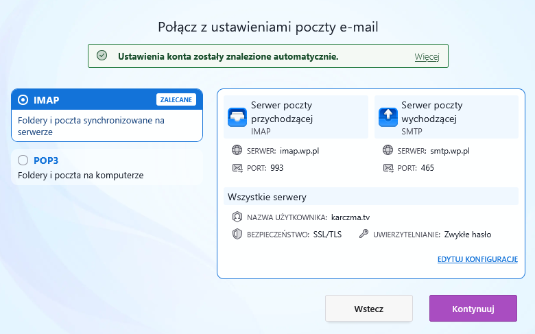 Automatyczne wykrywanie ustawień nowego konta w Thunderbirdzie