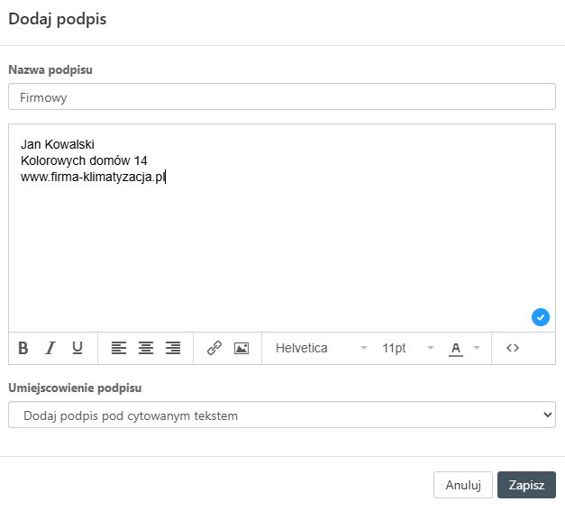 Dodawanie nowego podpisu w Poczcie home.pl – nazwa i treść podpisu