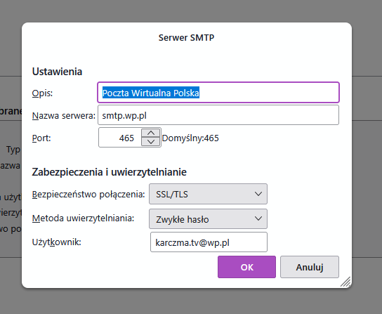 Zmiana ustawień serwera SMTP w Thunderbirdzie