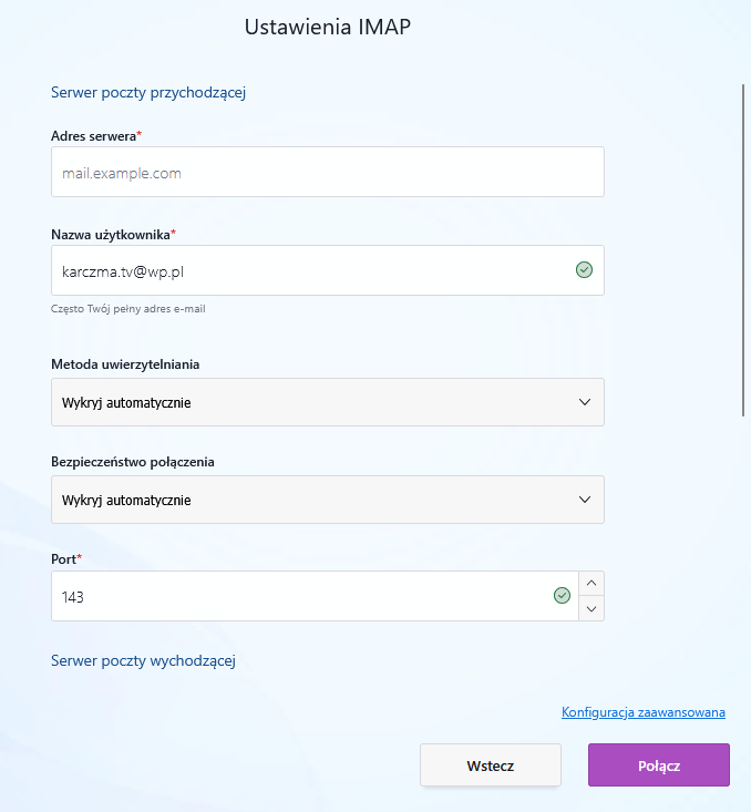 Edycja automatycznie wykrytych ustawień konta e-mail w Thunderbirdzie