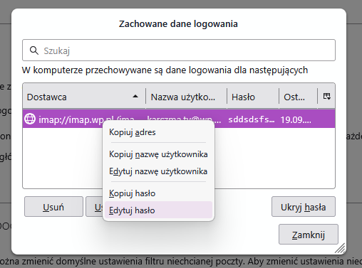 Edycja zapisanego hasła w programie Thunderbird