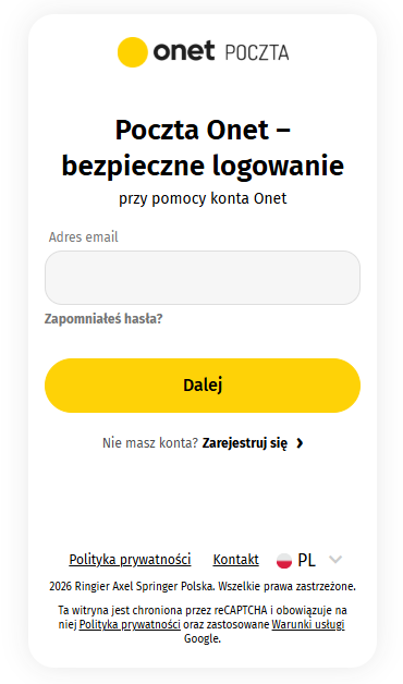 Logowanie do Poczty Onet – pole do wpisania adresu e-mail