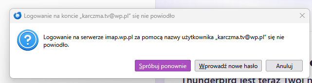 Logowanie na serwerze IMAP w Thunderbird nie powiodło się