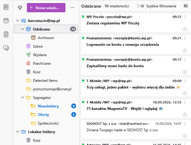 Mozilla Thunderbird jako przykład klienta pocztowego do obsługi wiadomości e-mail