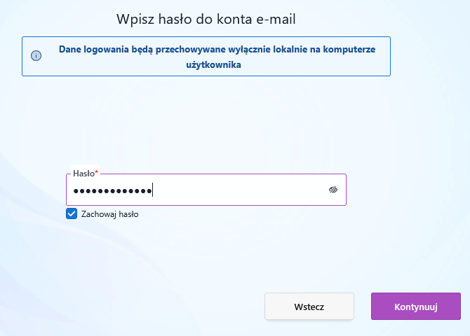Podawanie hasła podczas dodawania konta e-mail w Thunderbirdzie