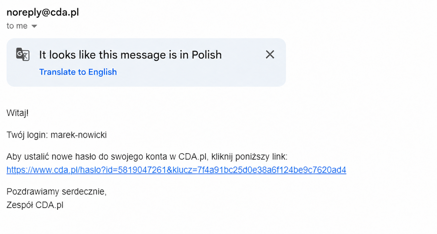 Link do resetowania hasła CDA otrzymany e-mailem Link do ustawienia nowego hasła CDA przesłany w wiadomości e-mail