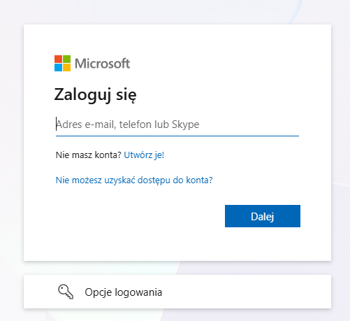 Pole wprowadzania adresu e-mail w oknie logowania Outlook