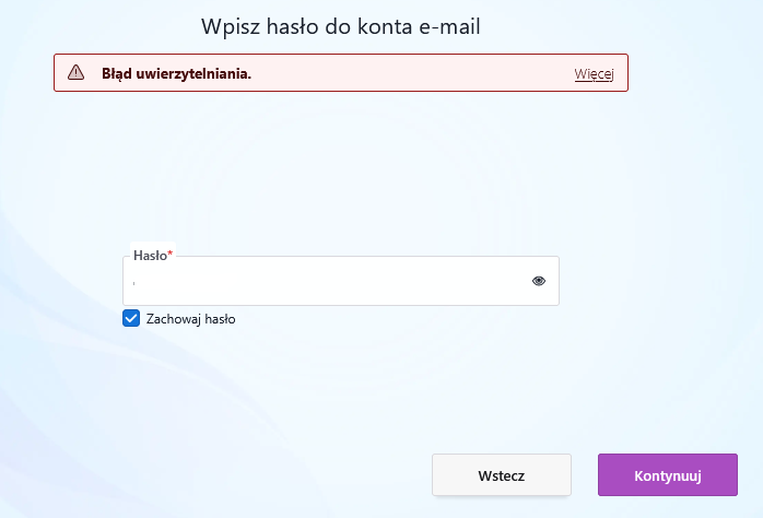 Błąd uwierzytelnienia podczas konfiguracji Thunderbird
