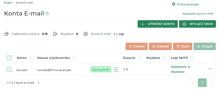 Domeny przypisane do hostingu SEOHOST przed utworzeniem konta e-mail