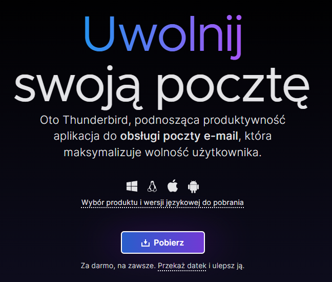 Pobieranie programu Thunderbird z oficjalnej strony