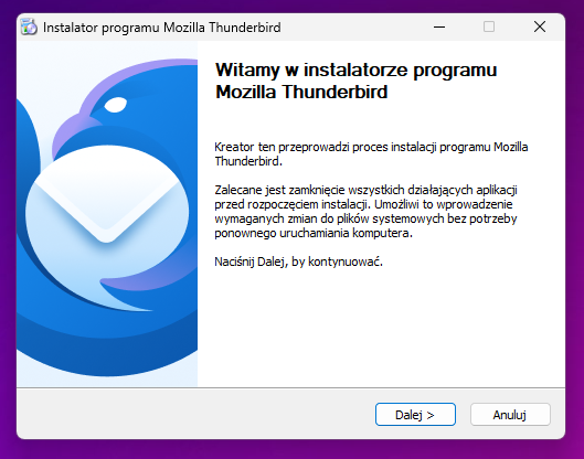 Instalator programu Mozilla Thunderbird