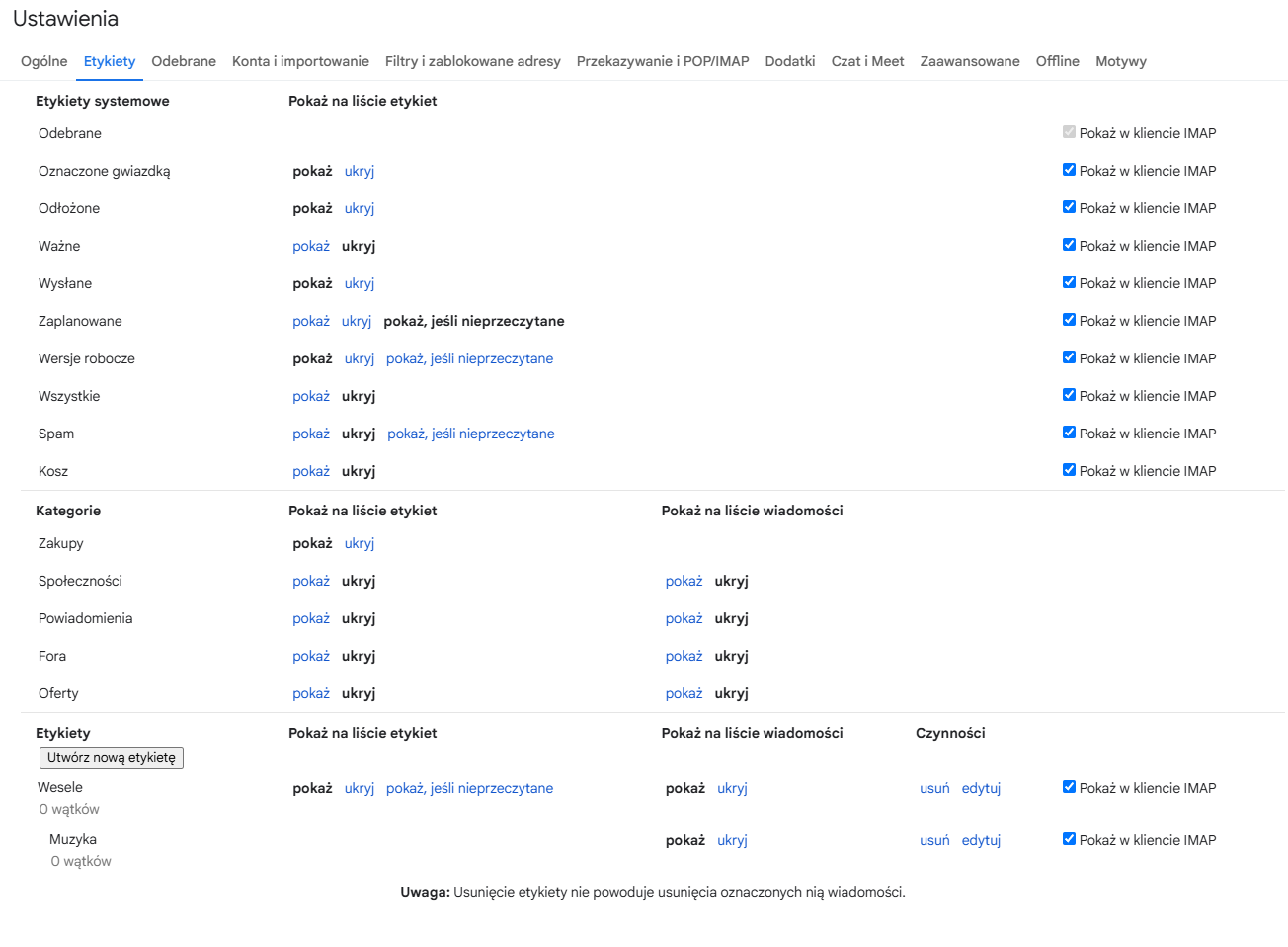 Zarządzanie etykietami Gmail Ustawienia Gmail do zarządzania etykietami i ich widocznością