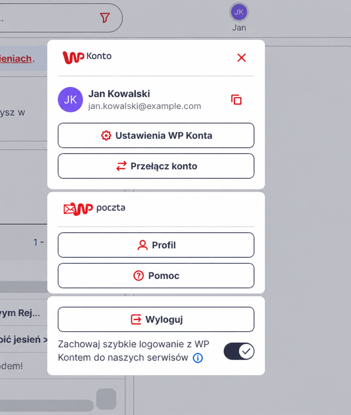 Przejście z Poczty WP do ustawień WP Konta