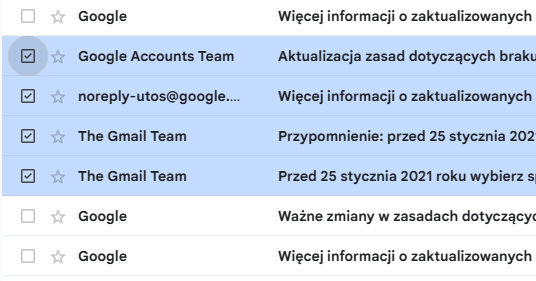 Zaznaczenie wiadomości do przeniesienia do folderu w Gmailu